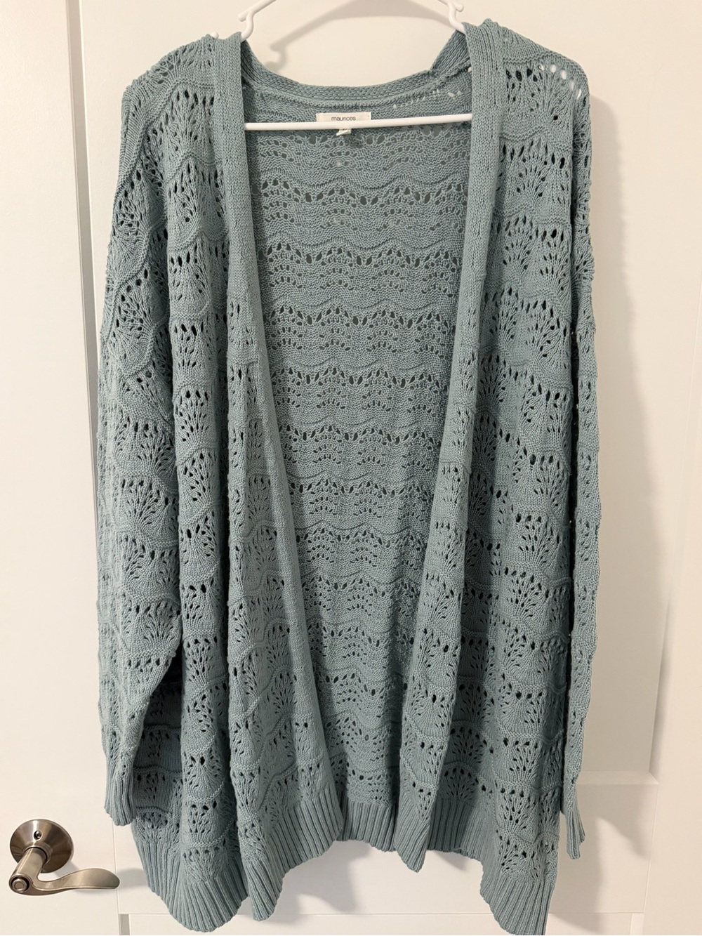 Maurices Open-Front Knit Cardigan in Pale Teal